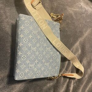 LV Denim Crossbody Bag with Monogram Design